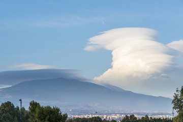 Clouds under the Mount Etna. Catania. View from the airoport. Sicily. Italy.