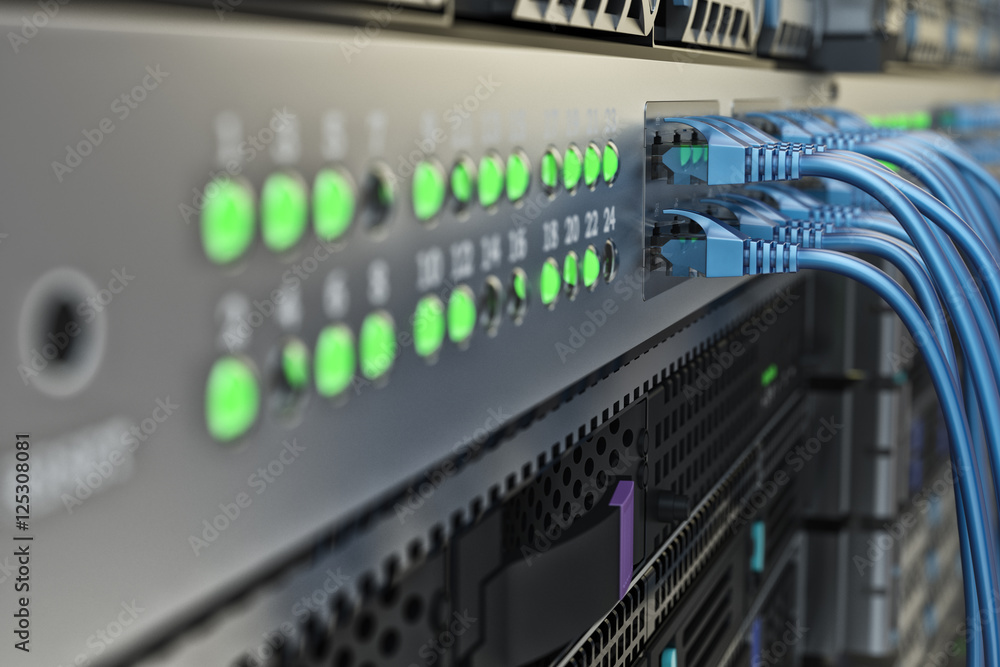 Poster network connection and internet communication hardware, data center telecommunication equipment, clo