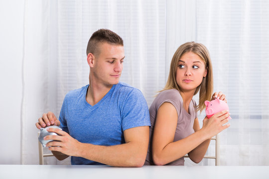 Young couple is hiding savings from each other.
