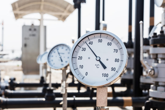 Closeup of manometer in oil and gas process