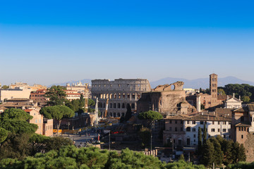 View of Rome with Colosseum in Rome, Italy, Europe.