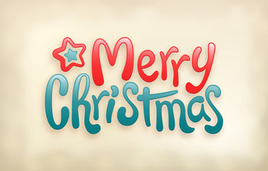 Merry Christmas lettering calligraphy, glossy look, vector illustration