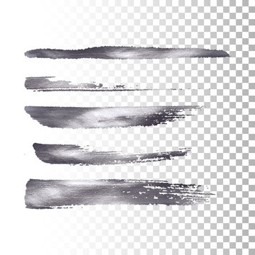 Silver Metallic Paint Brush Stroke Set.