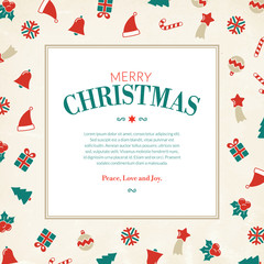 Christmas symbols greeting card, xmas pictograms, vector illustration