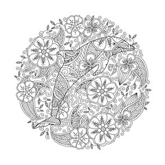 Obraz premium Coloring page with dolphin in floral circle