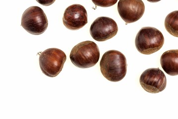 Some Chestnuts Isolated on White Background
