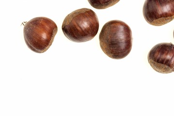 Some Chestnuts Isolated on White Background