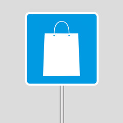 Road sign shopping area, mall parking concept