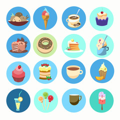 Colorful Cake Collection Sweet Dessert Food Icon Set Flat Vector Illustration