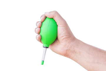 Silicone blower for camera and lenses on hand - Green Rubber Air Blower Pump Dust Cleaner for Camera