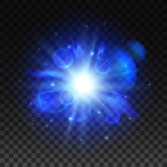 Blue star light space burst flash