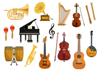 Naklejka premium Vector icons of musical instruments