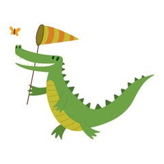 Cute crocodile character vector