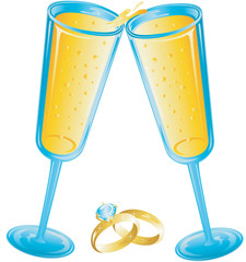 Champagne toast with wedding rings