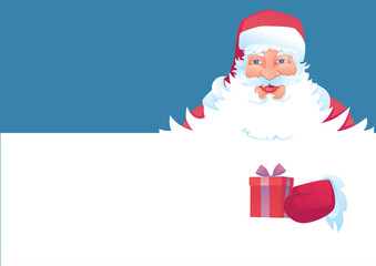 Funny santa. Christmas greeting card background poster. Vector illustration.