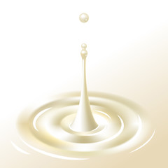 Closeup drop of milk on a white background. Gradient mesh realistic vector illustration.