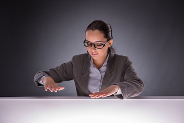 Businesswoman holding hands in business concept