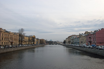 Obraz premium View of Obukhovsky bridge and the river Fontanka