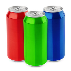 Group of aluminum 500 ml beer cans isolated on white background with clipping path