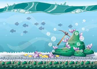 cartoon vector underwater treasure background with separated layers for game art and animation game design asset in 2d graphic