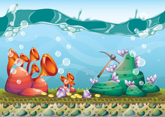 cartoon vector underwater treasure background with separated layers for game art and animation game design asset in 2d graphic