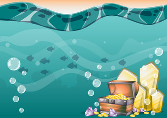 cartoon vector underwater treasure background with separated layers for game art and animation game design asset in 2d graphic