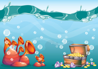cartoon vector underwater treasure background with separated layers for game art and animation game design asset in 2d graphic