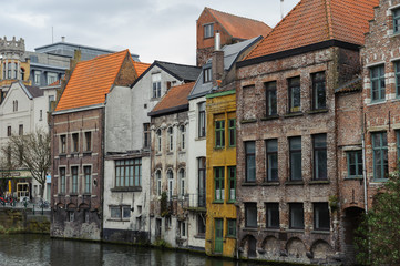 Fototapeta na wymiar Buildings on canal in Gent, Belgium