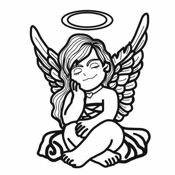 Angel thinking cartoon illustration