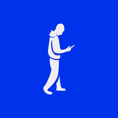 man goes with the phone in hand icon vector flat design