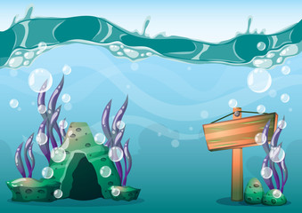 Fototapeta premium cartoon vector underwater background with separated layers for game art and animation game design asset in 2d graphic