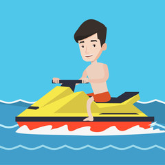 Caucasian man training on jet ski in the sea.
