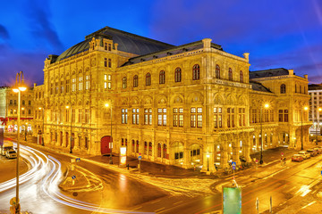 Vienna's State Opera House at night, Austria