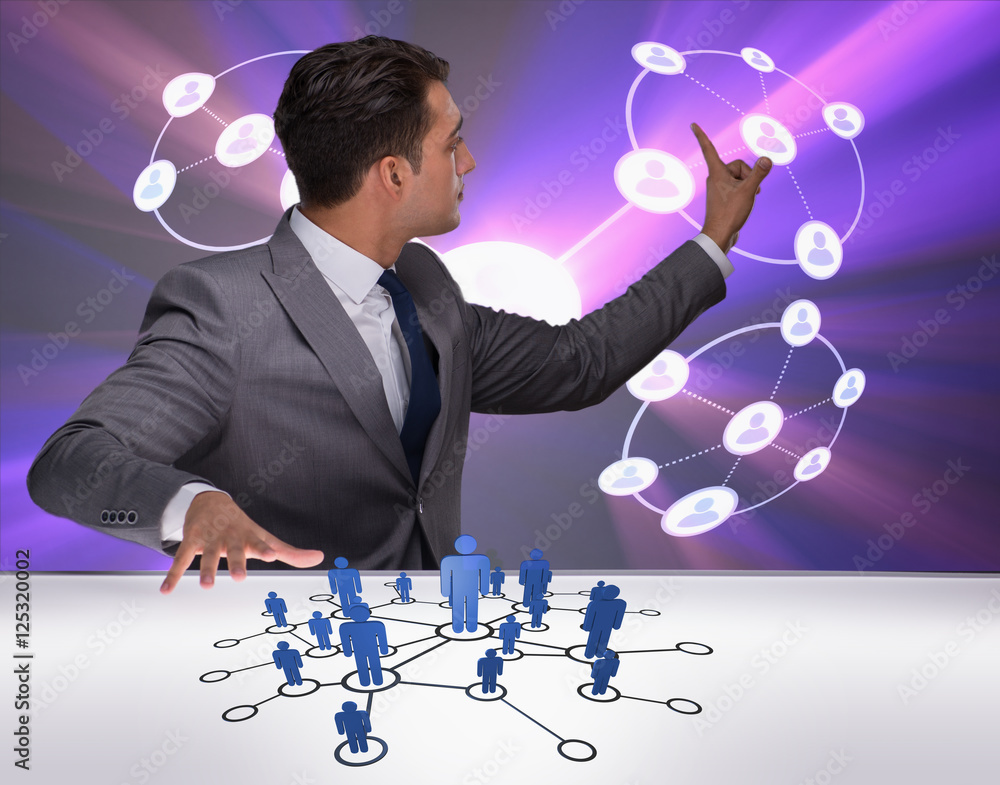 Wall mural businessman in social networks concept