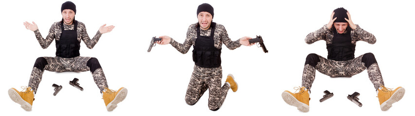 Soldier with gun isolated on white
