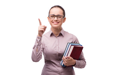 Young student with books isolated on white