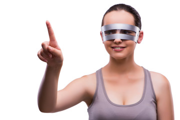Woman with techno glasses isolated on white