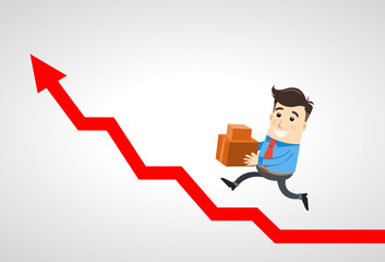 businessman climbing on red graph. with box