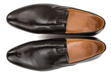 Classic male black leather shoes, isolated on white background,