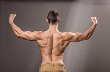 rear view, back muscles bodybuilder