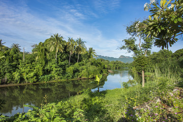 motain bluesky and river at kanchanaburi in thailand