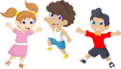 Three jumping kids