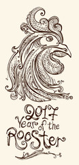 Year of the Rooster. 2017. Illustration delicate head cock.
