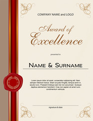 Award of Excellence with wax seal and ribbon portrait version