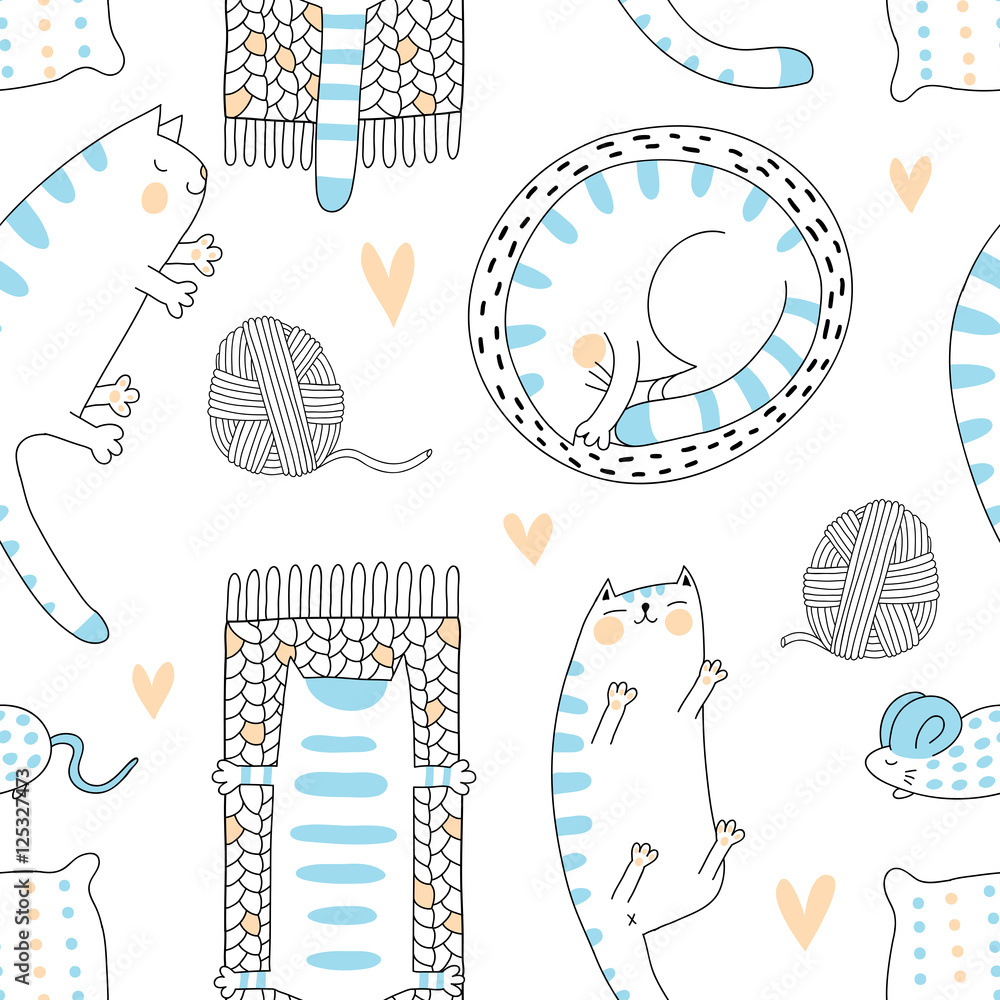 Aufkleber lazy cats seamless pattern