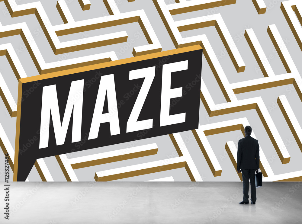 Poster maze challenge confusion direction exit path concept