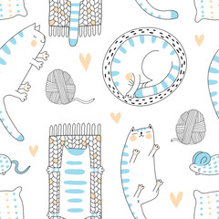 Lazy cats seamless pattern - 125327473