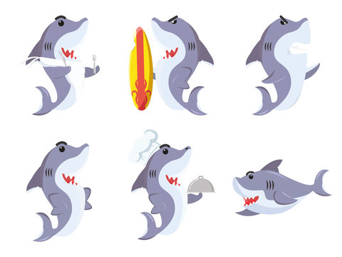 shark cartoon set illustration design
