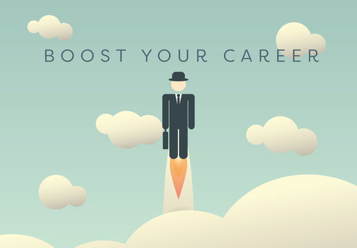 "Career Boost" Flying Businessperson Illustration