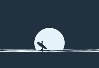 Surfer at Night Illustration